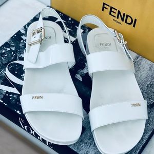 FENDI white flats sandals shoes EU38.5 US 8